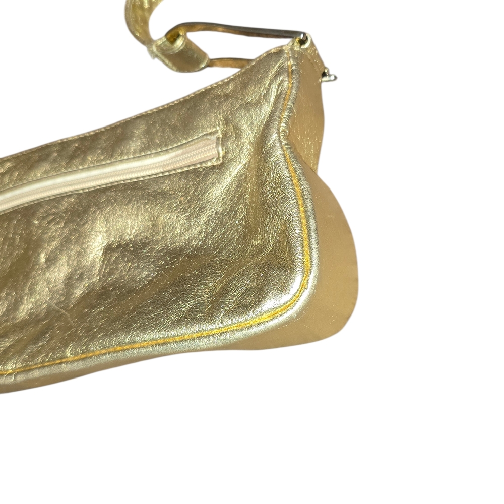 Vintage 80s Dawli Metallic Gold Leather Shoulder Bag - Picture 7 of 11